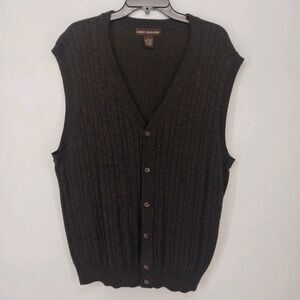 Liberty Sweaters 100% Cotton Green Brown Button Knit Sweater Vest Size XL
